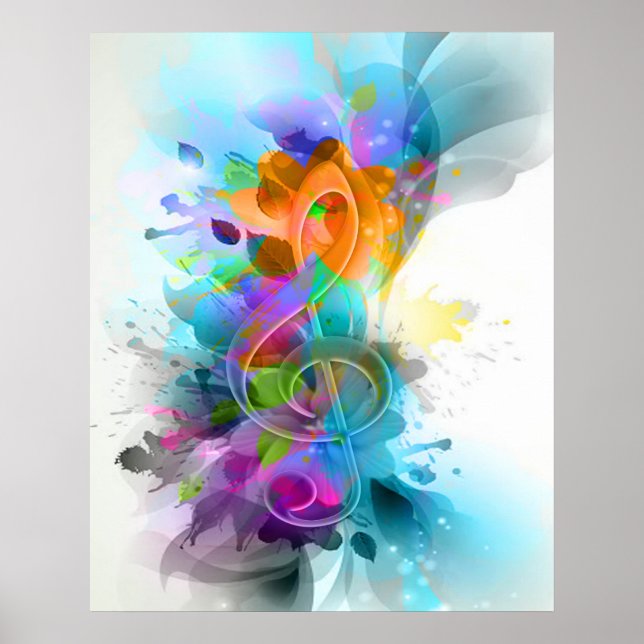 Beautiful Colourful Watercolor Splatter Music note Poster (Front)