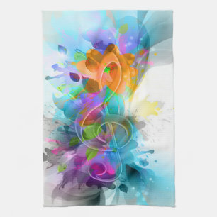 Beautiful Colourful Watercolor Splatter Music note Tea Towel
