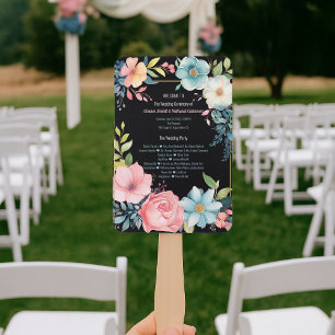 Beautiful Colourful Watercolor Wedding Program Hand Fan