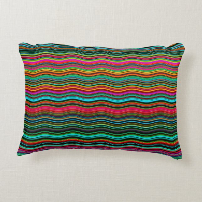 Beautiful Colourful Wavy Stripe Pattern Decorative Cushion (Back)