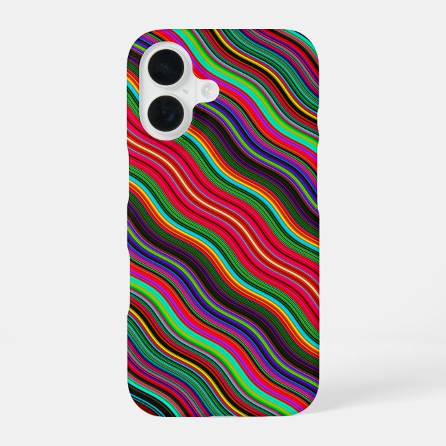 Beautiful Colourful Wavy Stripe Pattern iPhone 16 Case (Back)