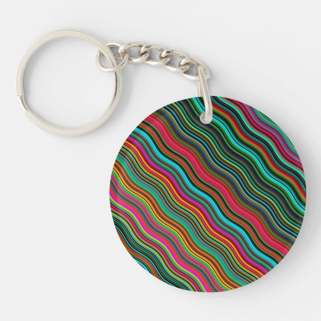 Beautiful Colourful Wavy Stripe Pattern Key Ring (Front)