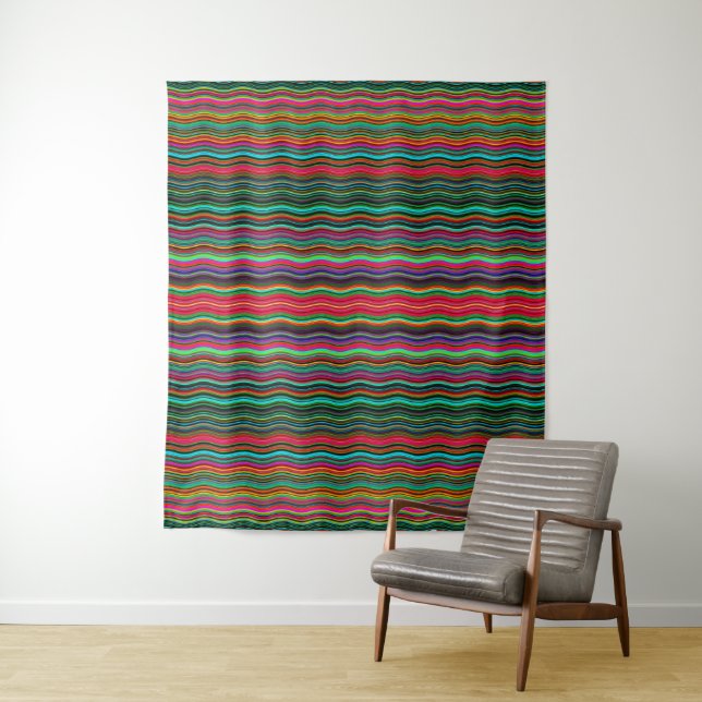 Beautiful Colourful Wavy Stripe Pattern Tapestry (In Situ)