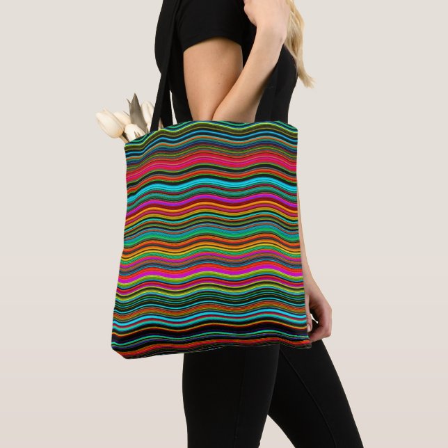 Beautiful Colourful Wavy Stripe Pattern Tote Bag (Close Up)