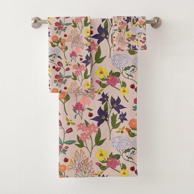 Beautiful, Colourful Wildflower, Bee, Lady bug Bath Towel Set (Insitu)