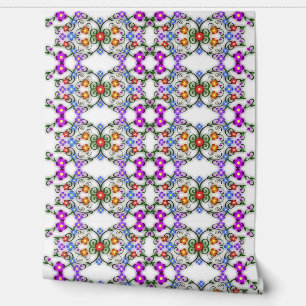 Beautiful Colours Floral Vintage Tile Ornaments Wallpaper