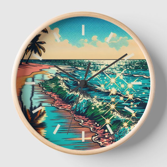 Beautiful Comic Pop Art Style Beach Scene Clock (Front)