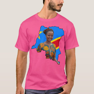 Beautiful Congolese Girl And Flag Inside Map Of Dr T-Shirt