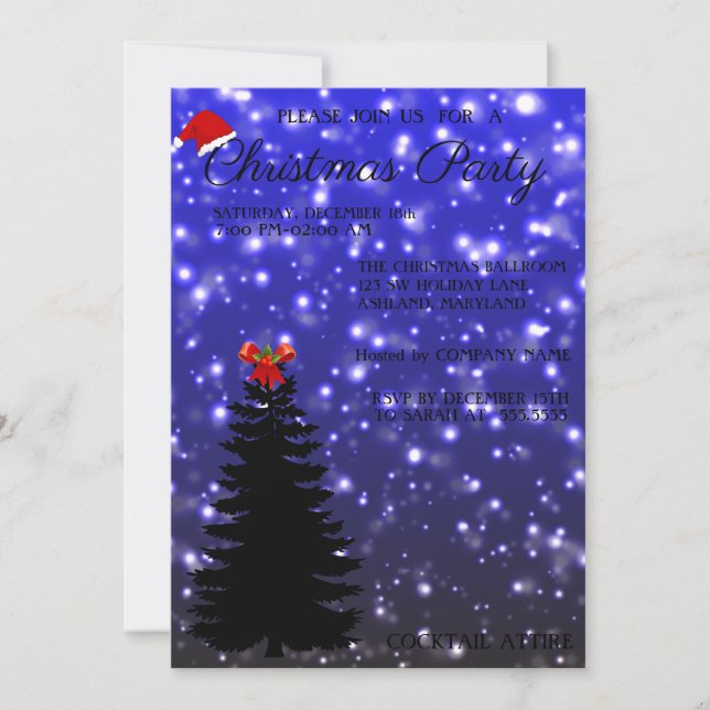Beautiful Cool Blue Christmas Tree Invitation (Front)