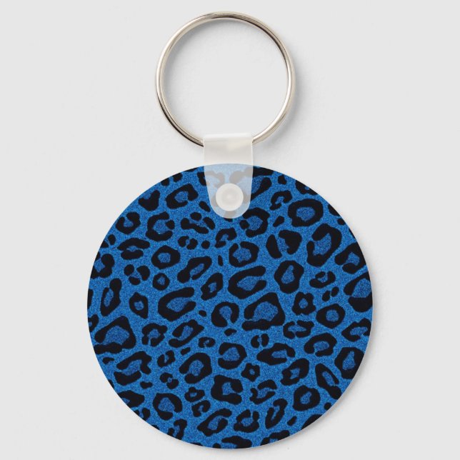 Beautiful cool blue leopard skin glitter effects key ring (Front)