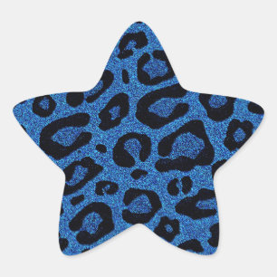 Beautiful cool blue leopard skin glitter effects star sticker