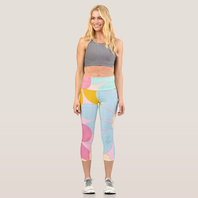 Beautiful cool coloured flower design  capri leggings (Front)