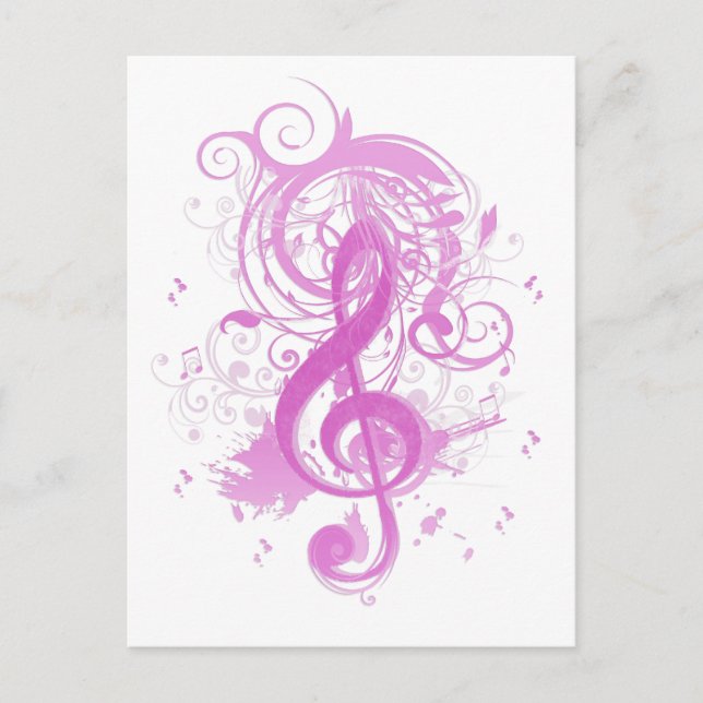 Beautiful cool music notes with splatter swirls postcard (Front)