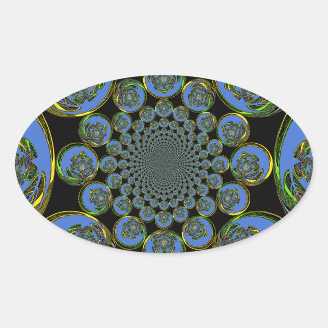 Beautiful cool royal blue black Kaleidoscope  art Oval Sticker (Front)