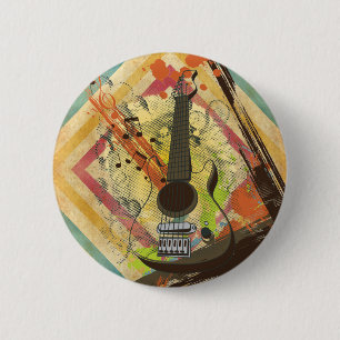 Beautiful cool vintage guitar music notes 6 cm round badge