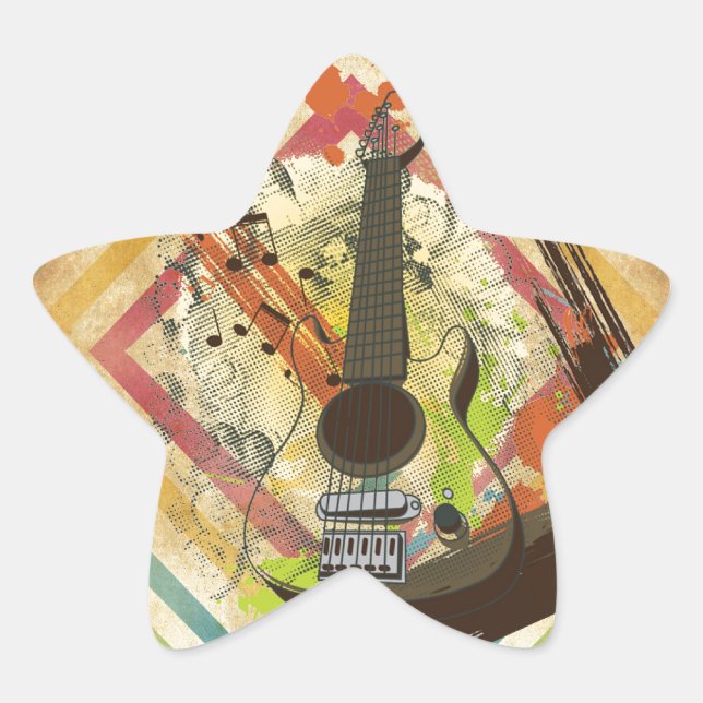 Beautiful cool vintage guitar music notes star sticker (Front)