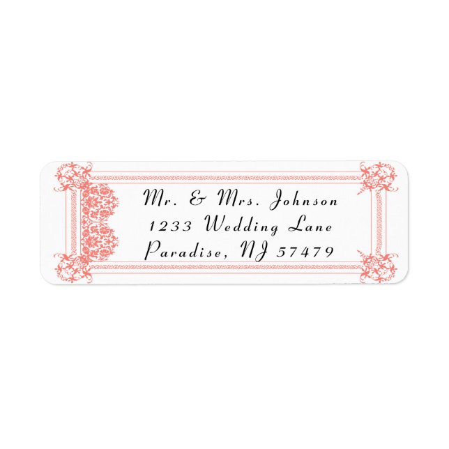 Beautiful Coral Damask & White Wedding - Return (Front)