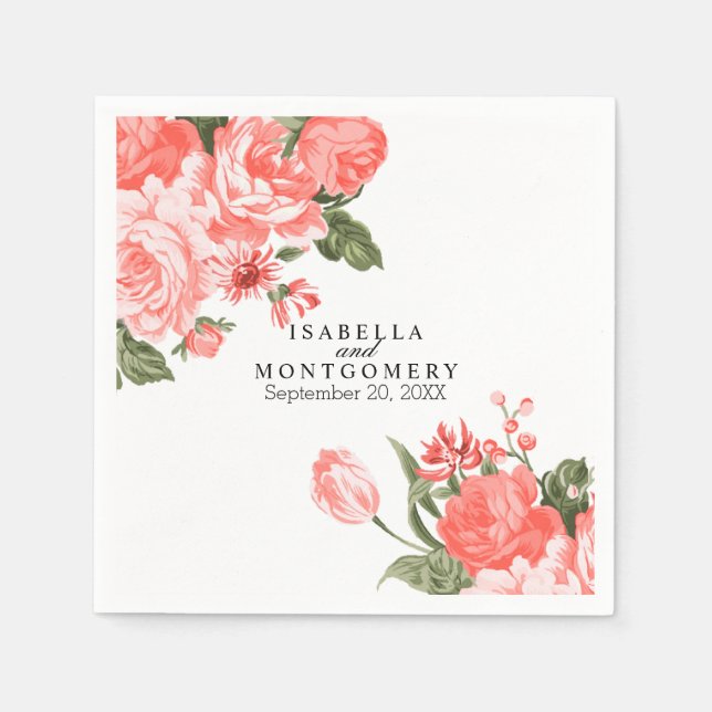 Beautiful Coral Floral Flowers Napkins (Front)