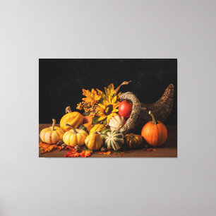 Beautiful Cornucopia Filled With Autumn Gourds Canvas Print
