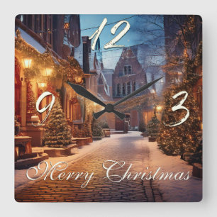 Beautiful Cosy Christmas Motif in a Dreamy Old Tow Square Wall Clock