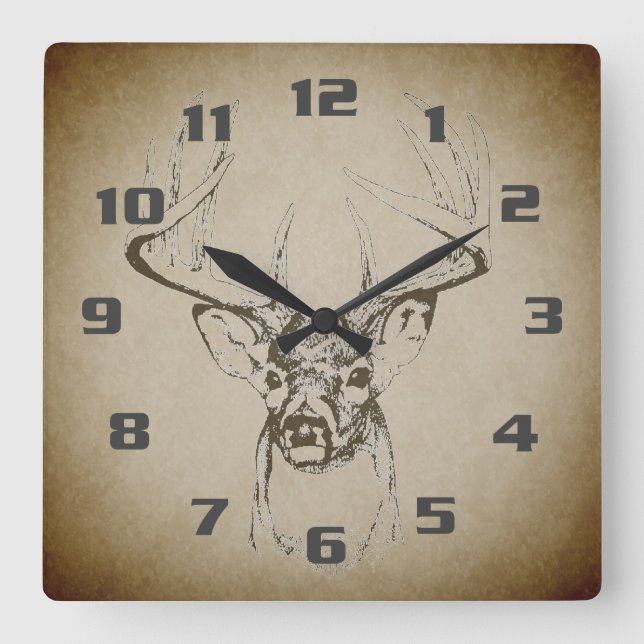 Beautiful Country Chic Rustic Deer Square Wall Clock (Front)