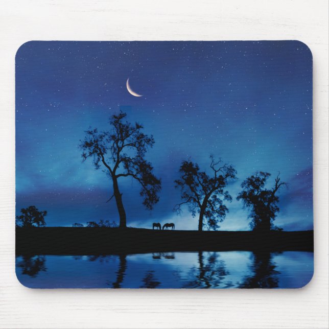 Beautiful Country Horses Starry Night Moon Mouse Pad (Front)