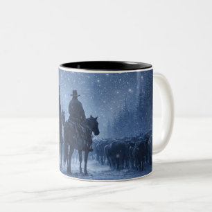 Beautiful Country Western Cowboys Christmas Cattle Two-Tone Coffee Mug