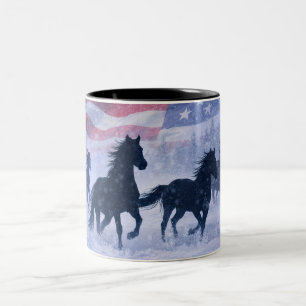 Beautiful Country Western Wild Horses Flag Two-Tone Coffee Mug