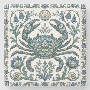 Beautiful Crab Vintage Ornate Ocean Life Stone Coaster