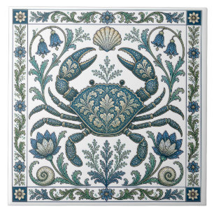 Beautiful Crab Vintage Ornate Ocean Life Tile