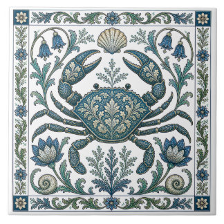 Beautiful Crab Vintage Ornate Ocean Life Tile
