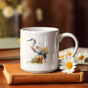 beautiful crane in watercolor coffee mug