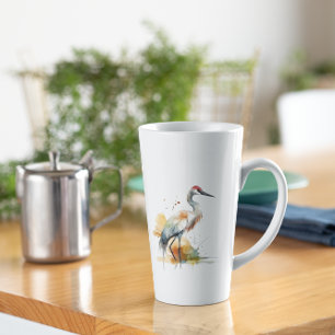 beautiful crane in watercolor latte mug