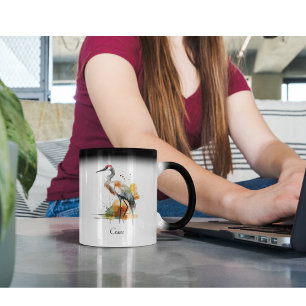 beautiful crane in watercolor magic mug