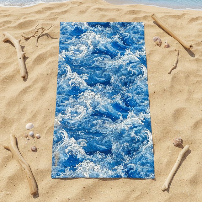 Beautiful crashing blue ocean waves  beach towel (Beautiful crashing blue ocean waves beach towel.)