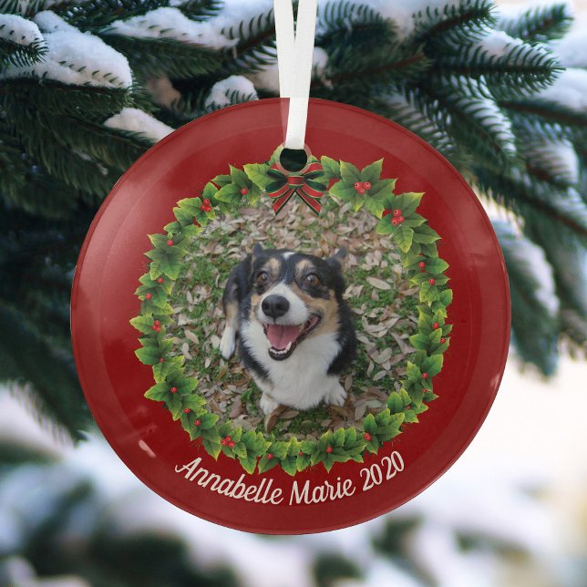 Beautiful Create Your Own Pet Photo Dog Christmas Glass Tree Decoration (Creator Uploaded)