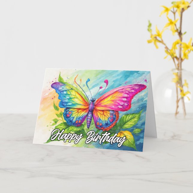 Beautiful Creative Butterfly Happy Birthday Card (Yellow Flower)