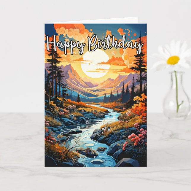 Beautiful Creek Illustration In Autumn Card (Small Plant)
