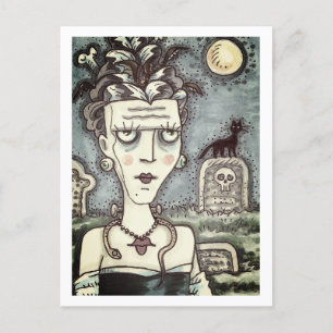 BEAUTIFUL CREEPY FRANKENELLA MONSTER, GRAVES, CAT POSTCARD