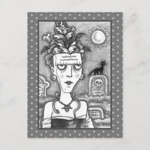BEAUTIFUL CREEPY FRANKENELLA MONSTER, GRAVES, CAT POSTCARD