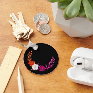 Beautiful Crescent of Subtle Lesbian Flowers Key Ring