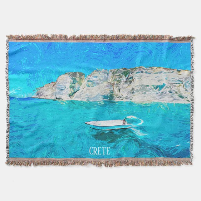 Beautiful Crete Greece Ocean Watercolor Painting Throw Blanket (Front)