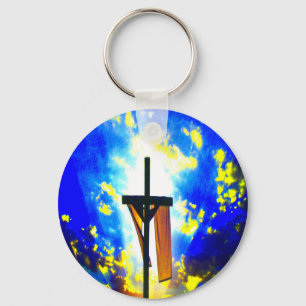 Beautiful Cross Blue and Yellow Sky Key Ring