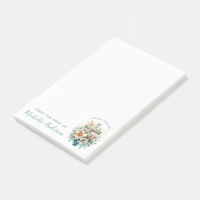 Beautiful Cross with Easter Lilies Personalised Post-it Notes (Angled)