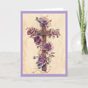 Beautiful Cross With Roses Holiday Card