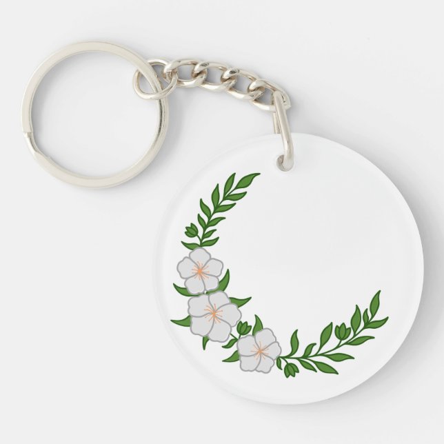 Beautiful Crown Crescent of White Flowers Key Ring (Front)