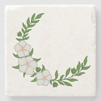 Beautiful Crown Crescent of White Flowers Stone Coaster
