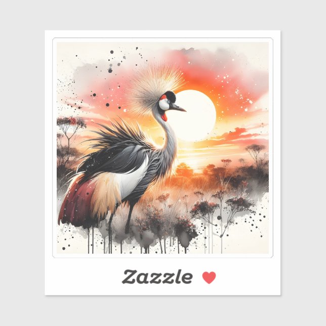 Beautiful Crowned Crane at Sunset in the Savannah (Sheet)