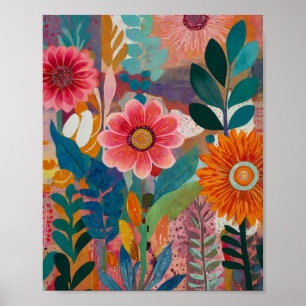 Beautiful crylic vibrant floral art poster