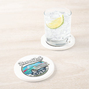 Beautiful Cuba retro logo. Coaster